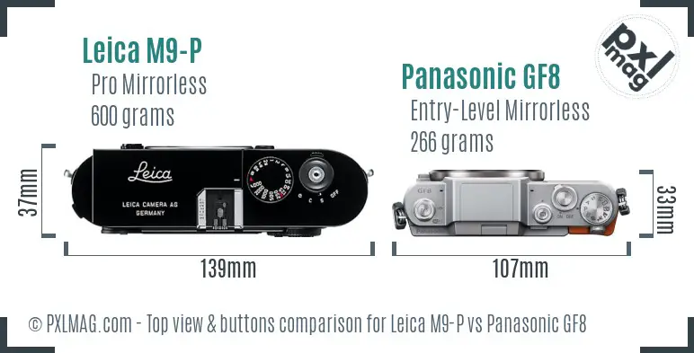 Leica M9-P vs Panasonic GF8 top view buttons comparison