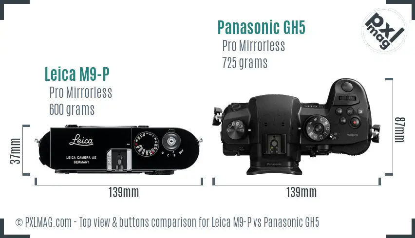 Leica M9-P vs Panasonic GH5 top view buttons comparison