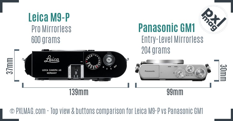 Leica M9-P vs Panasonic GM1 top view buttons comparison