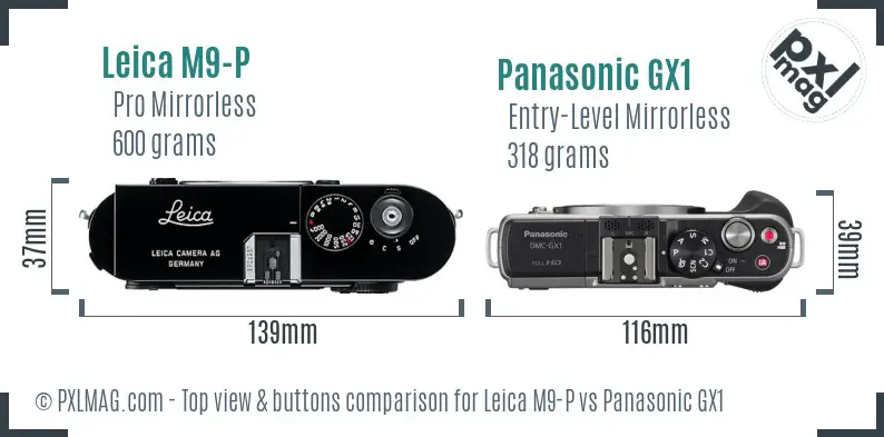 Leica M9-P vs Panasonic GX1 top view buttons comparison