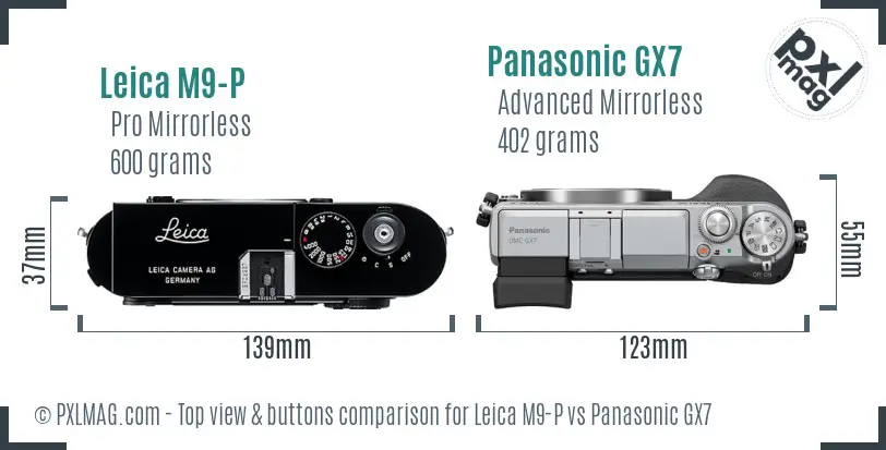 Leica M9-P vs Panasonic GX7 top view buttons comparison