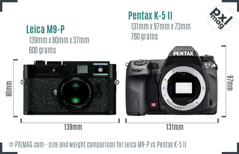 Leica M9-P vs Pentax K-5 II size comparison