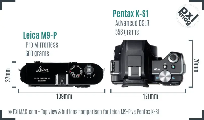 Leica M9-P vs Pentax K-S1 top view buttons comparison