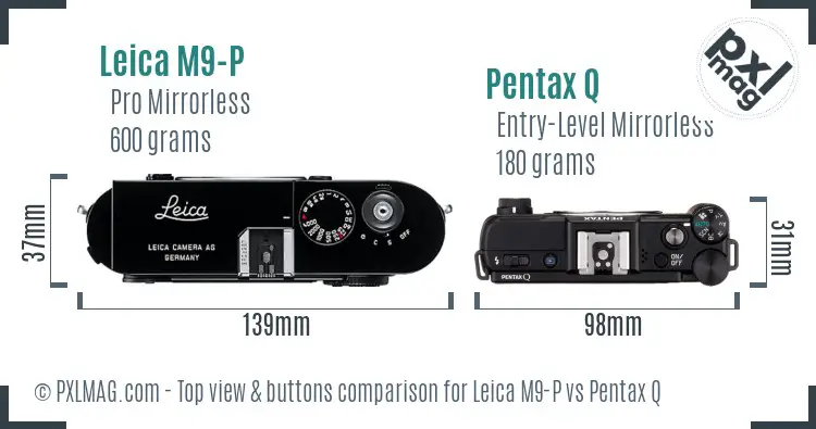 Leica M9-P vs Pentax Q top view buttons comparison