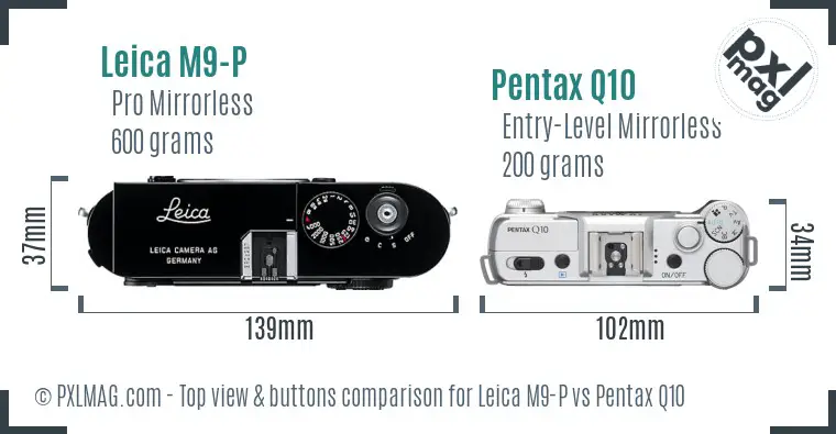Leica M9-P vs Pentax Q10 top view buttons comparison