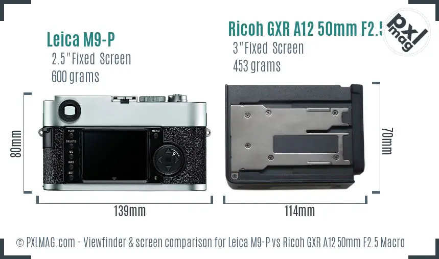 Leica M9-P vs Ricoh GXR A12 50mm F2.5 Macro Screen and Viewfinder comparison