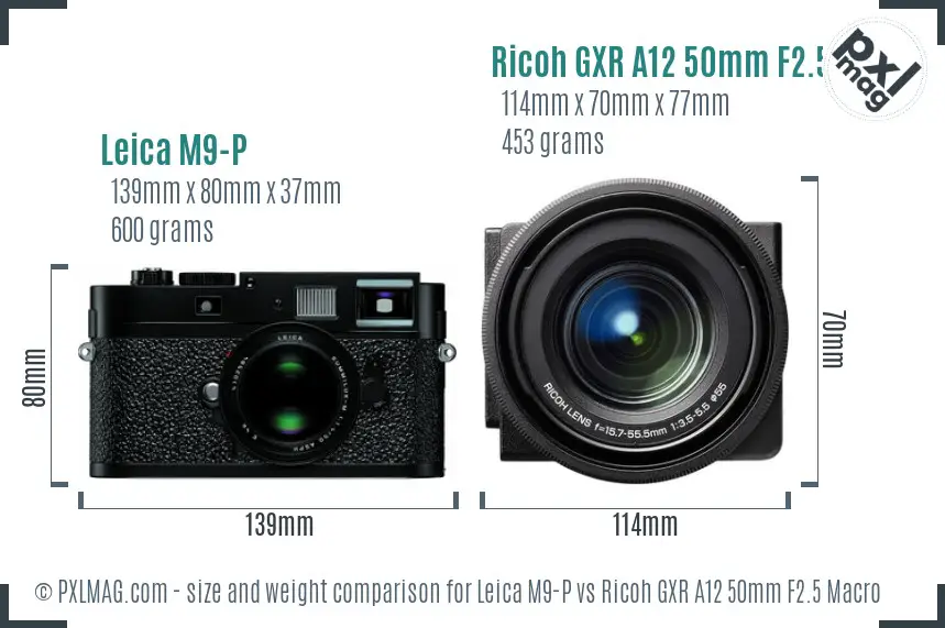 Leica M9-P vs Ricoh GXR A12 50mm F2.5 Macro size comparison