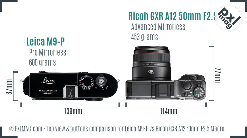 Leica M9-P vs Ricoh GXR A12 50mm F2.5 Macro top view buttons comparison