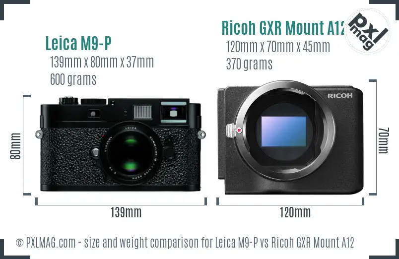 Leica M9-P vs Ricoh GXR Mount A12 size comparison