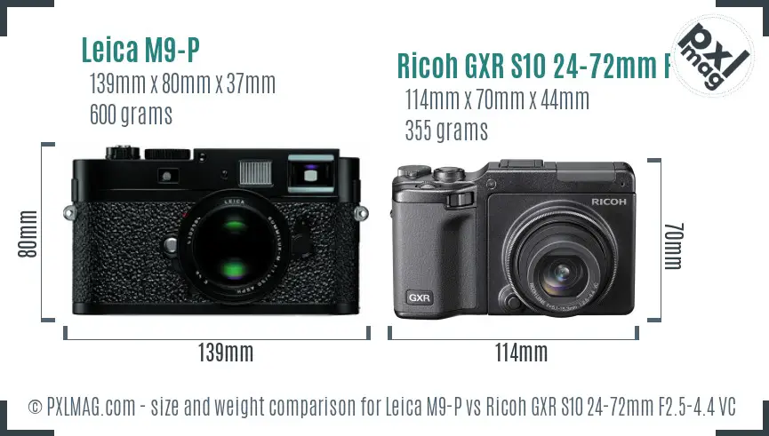 Leica M9-P vs Ricoh GXR S10 24-72mm F2.5-4.4 VC size comparison