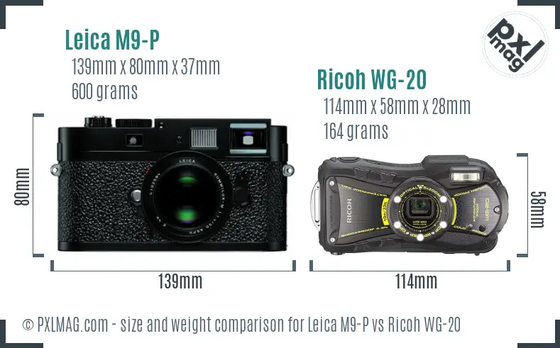 Leica M9-P vs Ricoh WG-20 size comparison