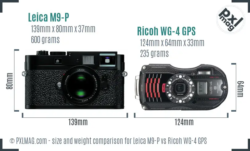 Leica M9-P vs Ricoh WG-4 GPS size comparison