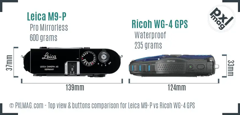 Leica M9-P vs Ricoh WG-4 GPS top view buttons comparison