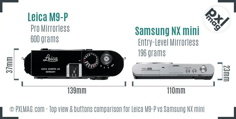 Leica M9-P vs Samsung NX mini top view buttons comparison