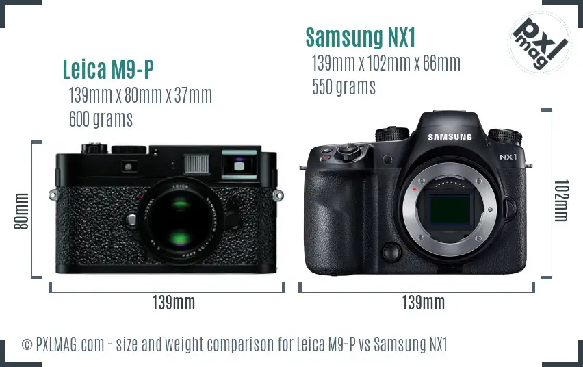 Leica M9-P vs Samsung NX1 size comparison