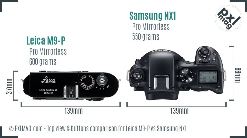 Leica M9-P vs Samsung NX1 top view buttons comparison