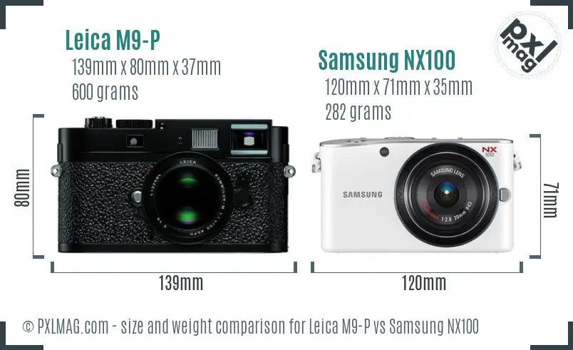 Leica M9-P vs Samsung NX100 size comparison