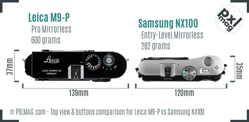 Leica M9-P vs Samsung NX100 top view buttons comparison