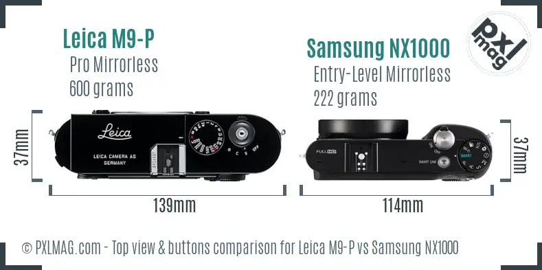 Leica M9-P vs Samsung NX1000 top view buttons comparison