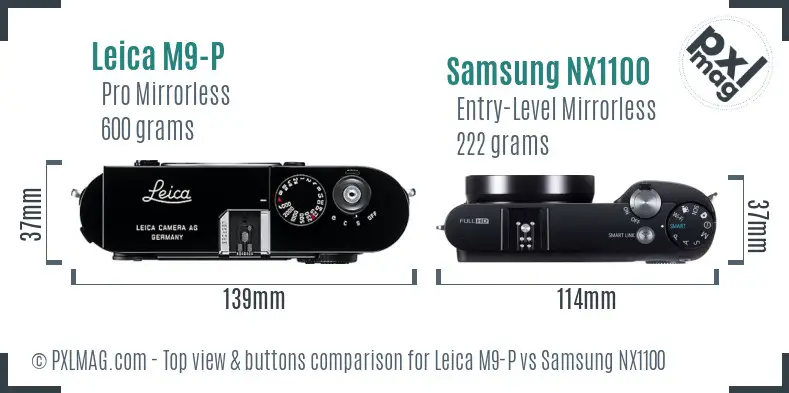 Leica M9-P vs Samsung NX1100 top view buttons comparison