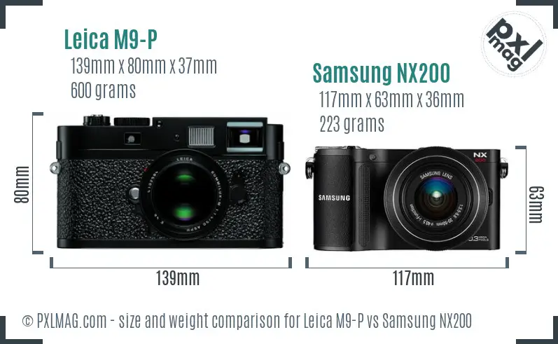 Leica M9-P vs Samsung NX200 size comparison