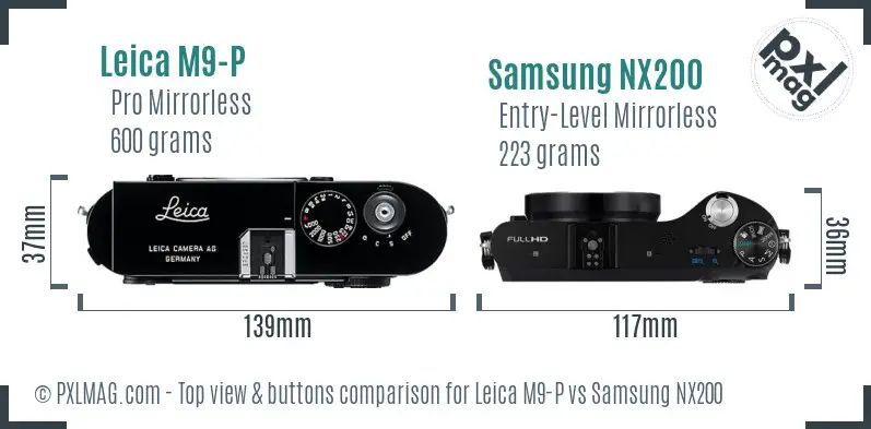 Leica M9-P vs Samsung NX200 top view buttons comparison