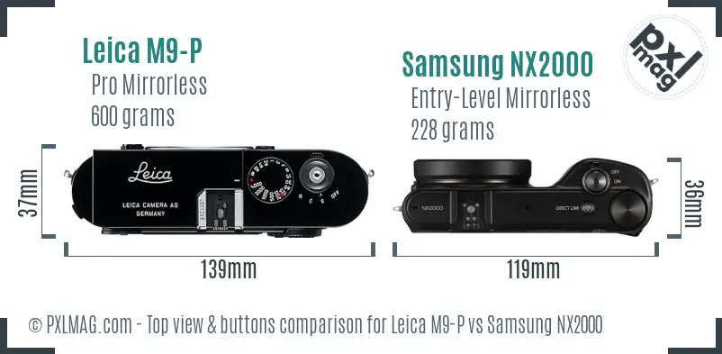 Leica M9-P vs Samsung NX2000 top view buttons comparison