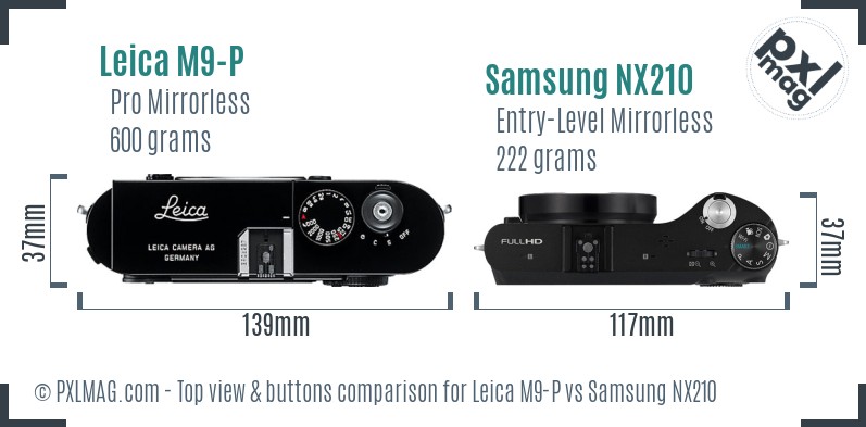 Leica M9-P vs Samsung NX210 top view buttons comparison