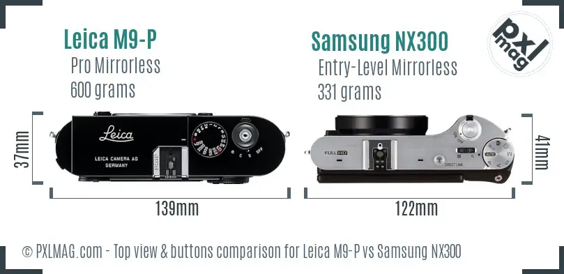 Leica M9-P vs Samsung NX300 top view buttons comparison