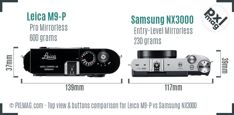 Leica M9-P vs Samsung NX3000 top view buttons comparison