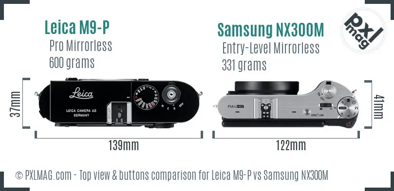 Leica M9-P vs Samsung NX300M top view buttons comparison