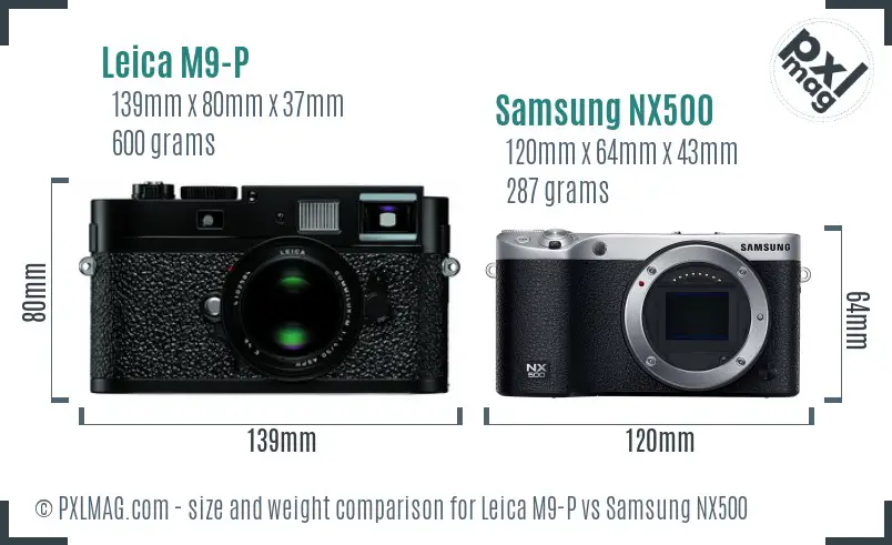 Leica M9-P vs Samsung NX500 size comparison