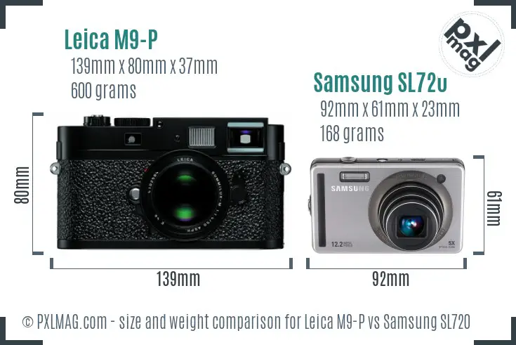 Leica M9-P vs Samsung SL720 size comparison