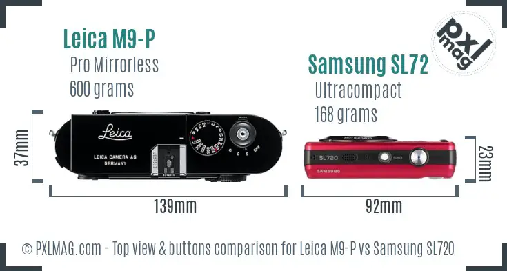 Leica M9-P vs Samsung SL720 top view buttons comparison