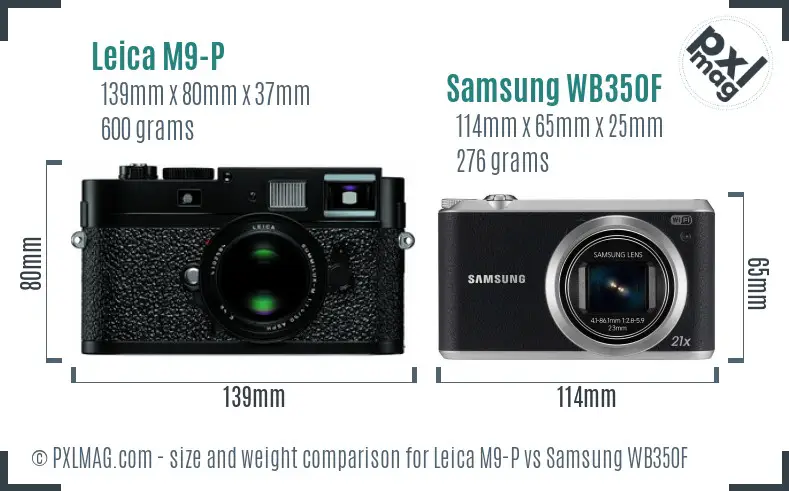 Leica M9-P vs Samsung WB350F size comparison