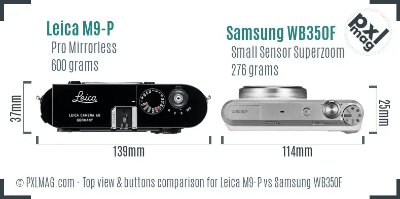 Leica M9-P vs Samsung WB350F top view buttons comparison