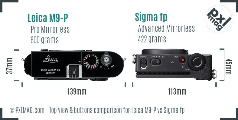 Leica M9-P vs Sigma fp top view buttons comparison