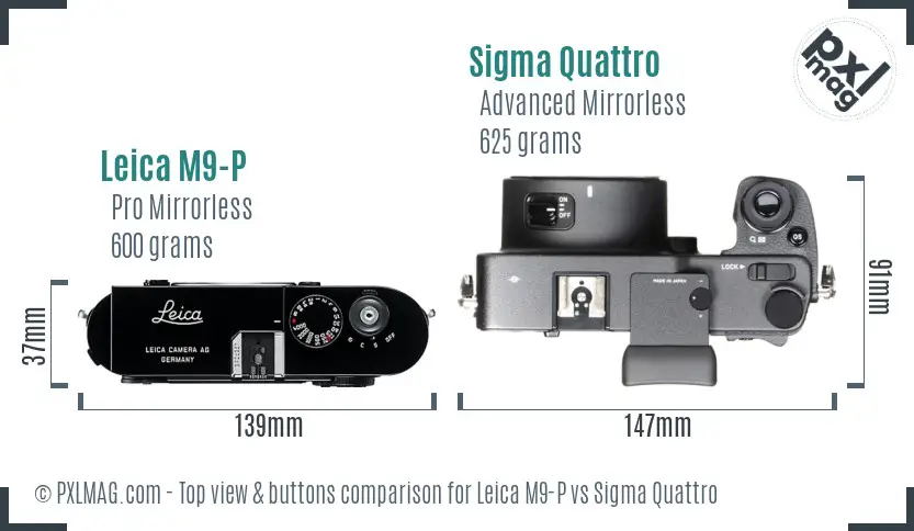 Leica M9-P vs Sigma Quattro top view buttons comparison