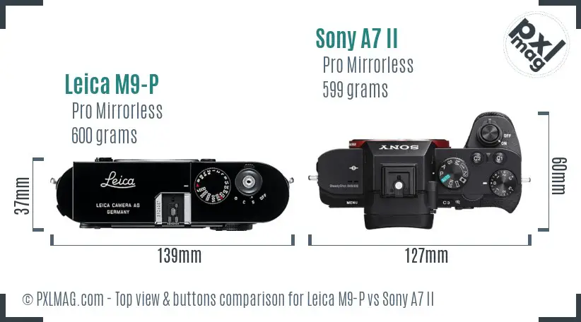 Leica M9-P vs Sony A7 II top view buttons comparison