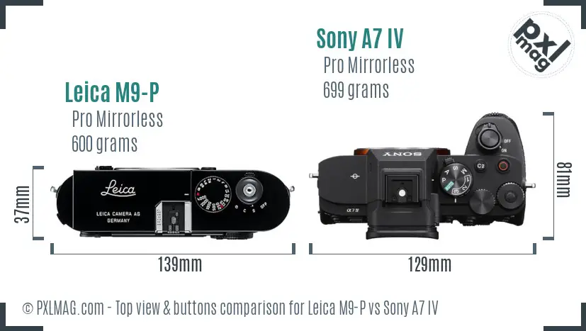 Leica M9-P vs Sony A7 IV top view buttons comparison