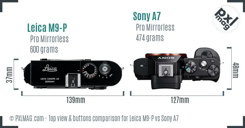 Leica M9-P vs Sony A7 top view buttons comparison