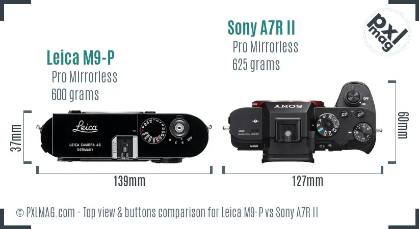 Leica M9-P vs Sony A7R II top view buttons comparison