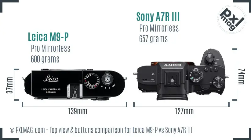 Leica M9-P vs Sony A7R III top view buttons comparison