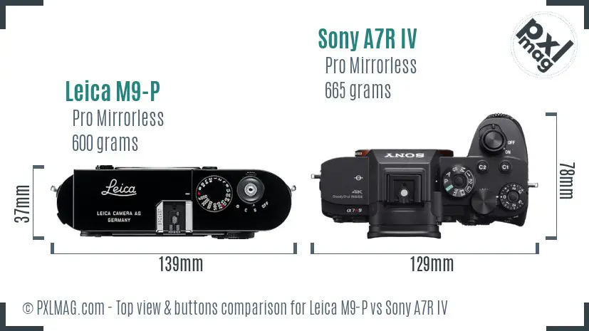 Leica M9-P vs Sony A7R IV top view buttons comparison
