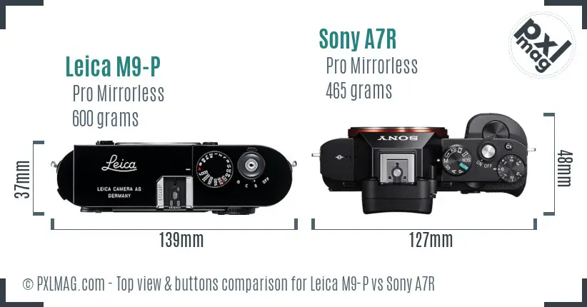 Leica M9-P vs Sony A7R top view buttons comparison