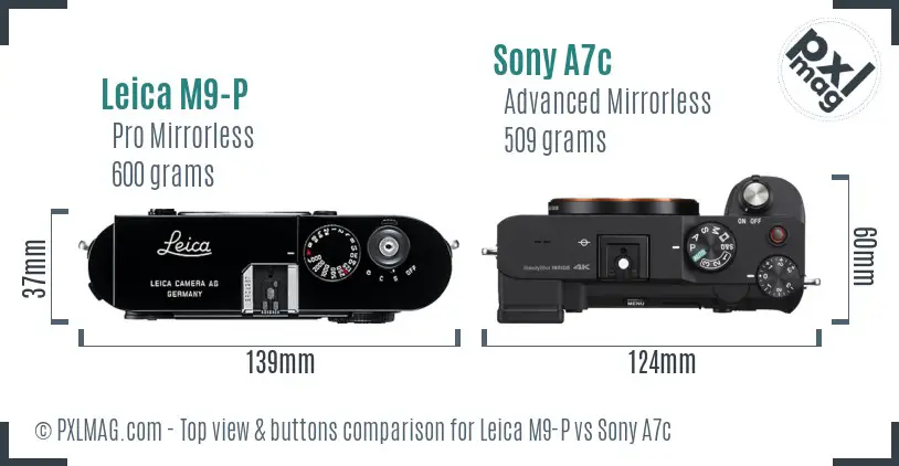 Leica M9-P vs Sony A7c top view buttons comparison