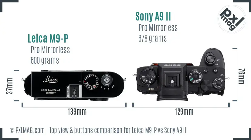 Leica M9-P vs Sony A9 II top view buttons comparison