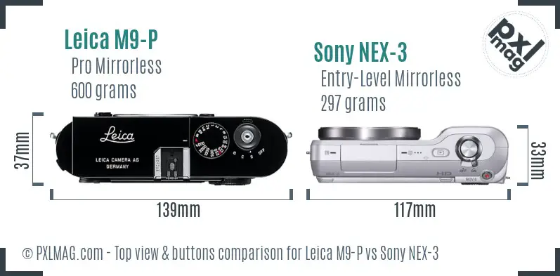 Leica M9-P vs Sony NEX-3 top view buttons comparison