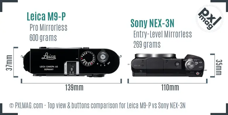 Leica M9-P vs Sony NEX-3N top view buttons comparison