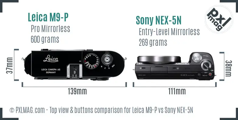 Leica M9-P vs Sony NEX-5N top view buttons comparison
